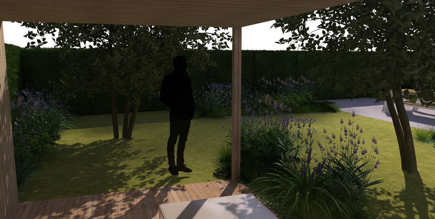 3D-ontwerp tuin houten terras